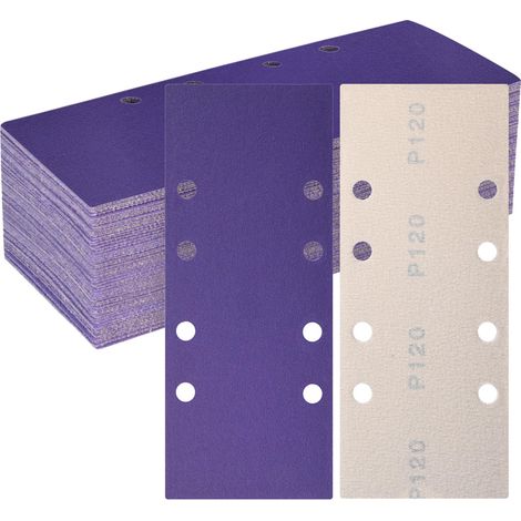 50 Pièces Feuilles Abrasives Céramique 93x230mm, Grain 120 Papier a Poncer 8 Trous Rectangulaire Papier de Verre pour Ponceuse Orbitales Ponçage Bois Métal Peinture Enlever La Rouille (1/5)
