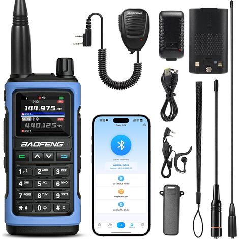 Talkie-Walkie Radio Amateur Portable, sans Fil APP & Chirp Programmation, Tri-Bande Réception Aviation/FM, 1000CH, Charge USB-C, Copie de Fréquence, avec Micro Haut-Parleur & Antenne (1/5)