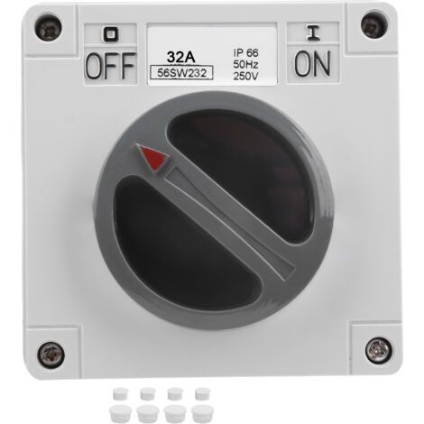 Interruptor de red Aiperq 2P 32A resistente al agua IP66 - Interruptor giratorio de encendido/apagado con luz indicadora 250V para uso industrial y en exteriores. (1/4)