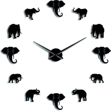 Horloge murale éléphant design original – miroir acrylique brillant, décoration intérieure tendance pour salon ou chambre, DIY facile (1/5)