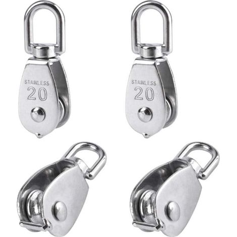 4 Pièces 20 mm Poulie Simple en Acier Inoxydable 304 Poulie de Levage Capacité de la Poulie Levage 75kg- Argent H278 (1/4)