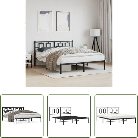 Metallbett - Bettgestell mit Kopfteil Metall Schwarz 150x200 cm (1/5)
