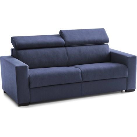Talamo Italia Schlafsofa Aisha, 3-Sitzer-Sofa, 100% Made in Italy, Wohnzimmersofa mit drehbarer Öffnung, mit verstellbaren Kopfstützen und schlanken Armlehnen, Cm 200x95h85, Blau