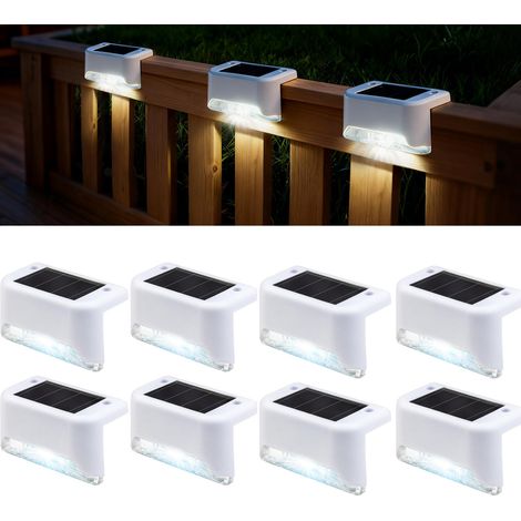 Lot de 8 lampes solaires extérieures LED étanches IP65 pour escalier marche clôture cour terrasse lumière blanche corps couleur blanc (1/5)
