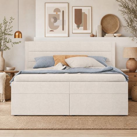 Stauraumbett 140x200 cm aus Holz und Metall, Beige, ohne Matratze – MEUBLIV (1/5)