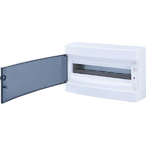 Coffret électrique nu 18 modules – 1 rangée – Indice de protection IP40 – Porte translucide réversible – Barrette de terre incluse