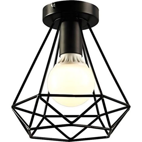 Plafonnier Industrielle en Métal Fer Cage Diamant Retro Lustre suspension luminaire pour couloir,entrée,allée, porche, chambre (1/4)