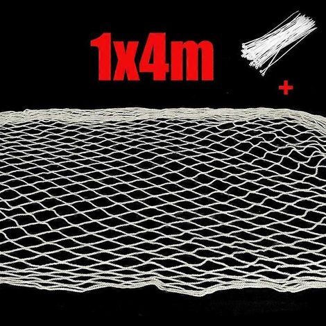 Filet de sécurité anti-chute pour chat, blanc, sans nœuds, en nylon, mailles de 3 cm, idéal pour les aires de jeux extérieures, les jardins et les cultures (1 x 4 m). (1/4)