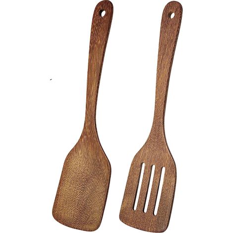 2-piece set of protective pan kitchen utensils made of elegant wood-heat-resistant and antibacterial-plastic-free and healthy-shovel (1/5)
