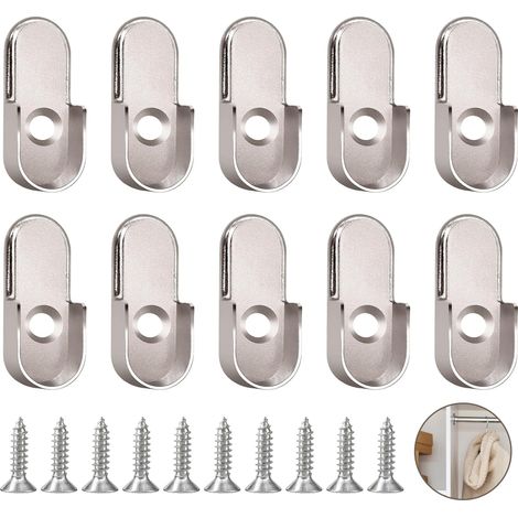 10 Pièces Support Tringle Penderie,Supports de Barre d'Armoire Robustes avec Vis 4x16mm, Fixation Murale pour Tube de Penderie, Idéal pour Dressing et Tringle à Rideaux, Installation Simple (1/5)