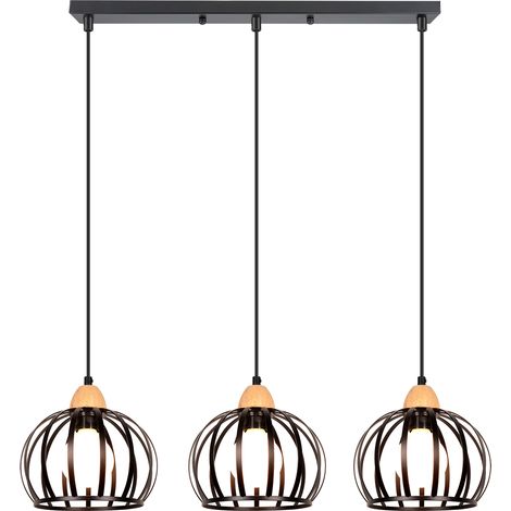 NORCKS Vintage Pendant Light, 20 cm In Diameter, 3 Lights, Round Metal Shade, Modern Style, Black, E27 Bulb (1/5)