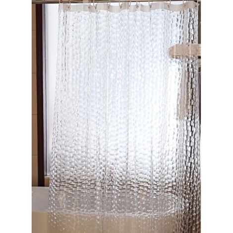 Rideau de Douche Anti Moisissure 180 X 200 cm, 3D Semi Transparent EVA Rideaux de Douche Lavable avec 12 Crochets, Imperméable Antibactérien Séchage Rapide, pour Baignoire, Salle de Bain