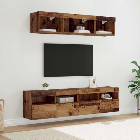 TV Wand Einheiten mit LED mit LED 5 pcs Altholz 80 x 30 x 40 cm
