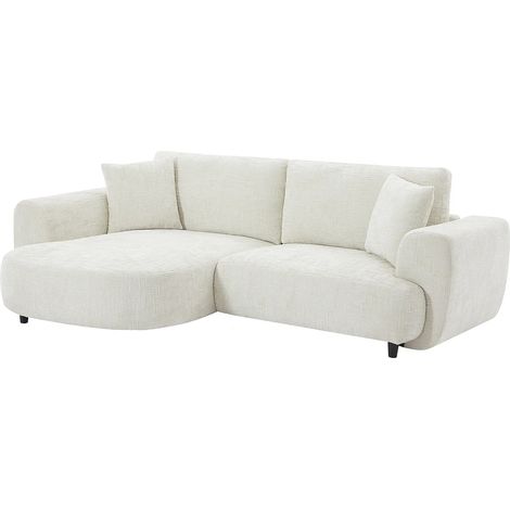 Canapé d'angle gauche en tissu texturé beige RULAMA (1/5)