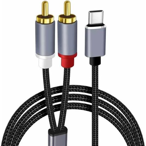 Câble USB C vers 2 sorties RCA DAC Chip, câble audio RCA vers USB C, compatible avec iPad Pro, PC PS5, PS4, amplificateur HDTV, Home Cinéma, etc. Nylon, 1 (1/5)