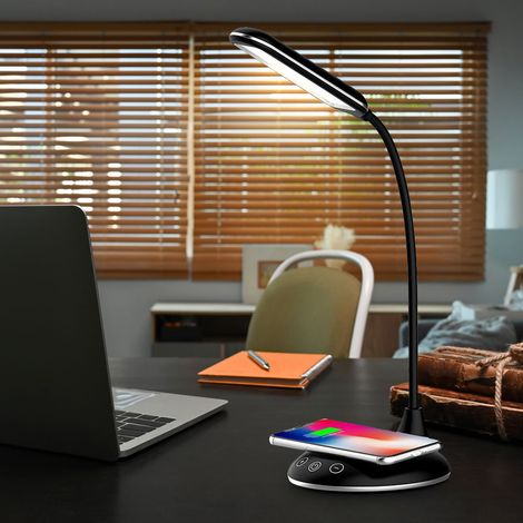 Lampe de table Lampe de bureau, chargeur sans fil, réglable, dimmable, CCT, aluminium, noir, LED 4 W 400 lm 3000-6500 K, LxlxH 14,3x12,7x31cm (1/5)