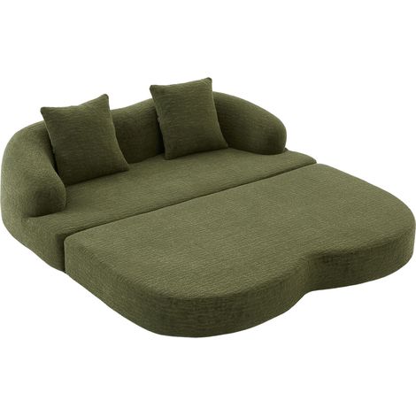 Canapé convertible 2 places en chenille verte, avec 2 coussins, canapé-lit double pliable pour salon et chambre d'amis (1/5)