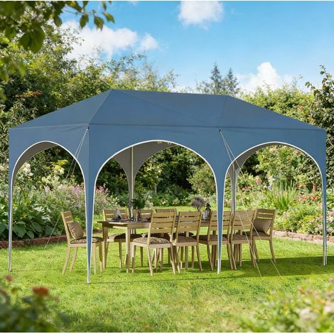 Gazebo pieghevole 3 x 6 m con 6 pareti rimovibili, altezza regolabile, blu DESVIAE (1/5)