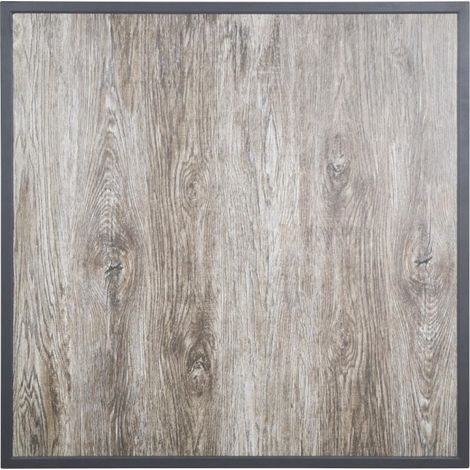 Plateau de table extérieur carré en verre trempé effet grain de bois bord gris 700 mm - BOLERO (1/5)