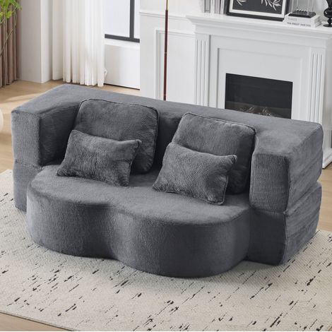 Divano da pavimento convertibile blu-grigio, 4 cuscini, 198 x 120 x 76 cm, OKWISH (1/5)