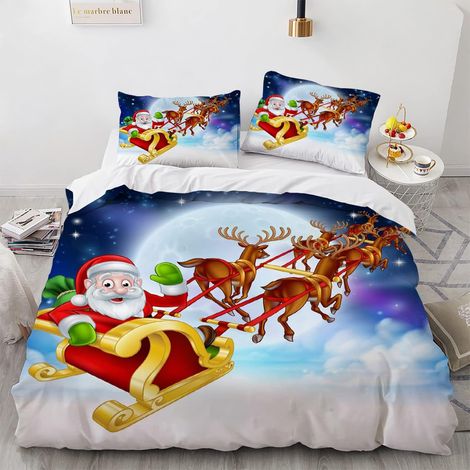 Polyester De Haute Qualité Housse De Couette 220X240 Enfant Garçon Livré avec 2 Taies d'oreiller 65X65Cm Parure De Lit Pas Cher Pere Noel Père Noël Anti-Rides sans Repassage 220X240Cm - 220 x 240 cm (1/5)