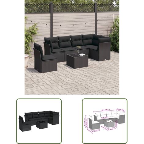 The Living Store 7-tlg. Garten-Sofagarnitur mit Kissen Schwarz Poly Rattan - Gartenmöbel - Esstisch - Lounge Set - Outdoor Möbel - Rattan Sofa (1/3)