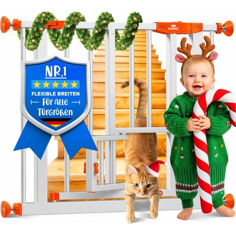 KIDIZ® Türschutzgitter Absperrgitter Treppengitter Kindergitter mit Türe für Hunde und Katzen Haustier ohne Bohren erweiterbar kombinierbar Orange / 102-115 cm