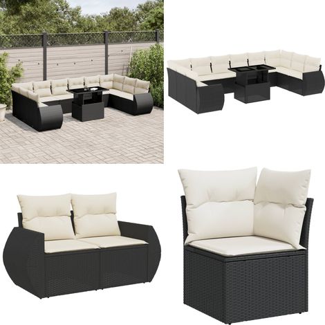 Salon de jardin 11 pcs avec coussins noir résine tressée - Ensemble Salon De Jardin - Meuble Extérieur - Jardin Design - Mobilier Résistant Aux Intempéries - Chaise Longue - Home & Living (1/5)