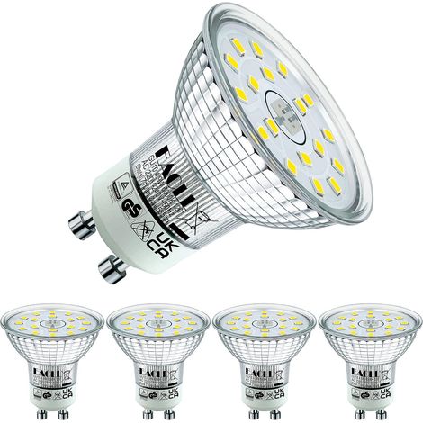 Ampoules LED GU10 Blanc Froid, 4.9W Équivalent Halogène 75W, Lot de 4, 6000K 585 Lumens Éclairag sans Scintillement, Large Faisceau 120° Spot, Non Dimmable AC 230V Lampe à Réflecteur [Classe énergétiq (1/5)