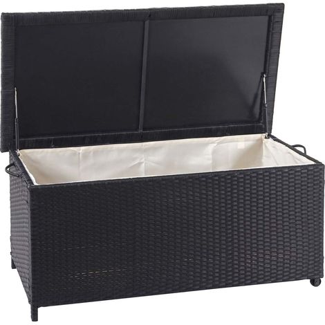 Baule contenitore esterno giardino HHG-570 polyrattan, Premium 51x100x50cm 170l nero
