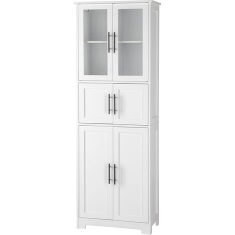 Armoire de rangement haute blanche à 6 portes, vitrine avec portes vitrées en haut, meuble de rangement MDF pour salon, cuisine et chambre (1/5)