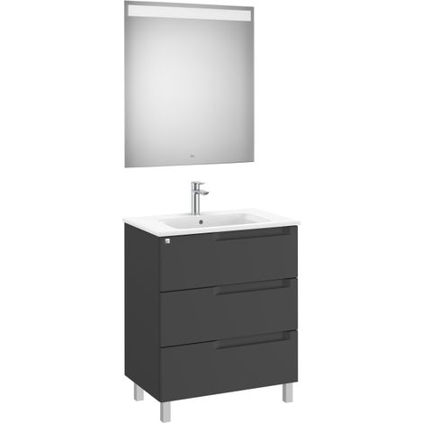 MUEBLE LAVABO 700MM ALEYDA CON PATAS 3 CAJONES + ESPEJO NEGRO MATE