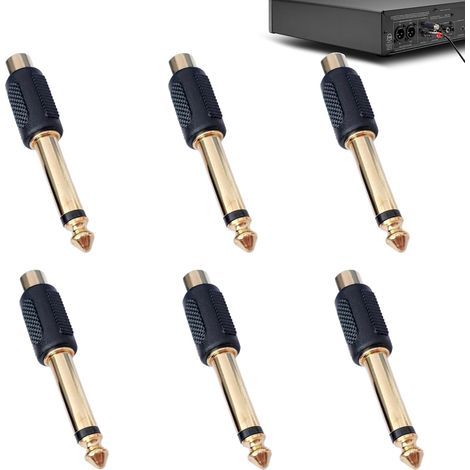 Lot de 6 adaptateurs jack RCA vers jack 6,35 mm, convient pour systèmes audio, caméras, casques, magnétophones et autres appareils (1/5)