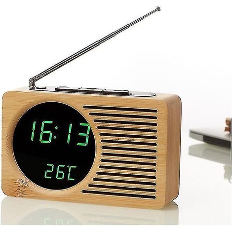Réveil radio de chevet rétro en bois, réveil silencieux, cadeau original, horloge électronique (1/4)