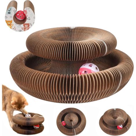 Griffoir pour chat pliable en carton accordéon – Jouet interactif avec balle, résistant et recyclable, pour chats d’intérieur (1/4)