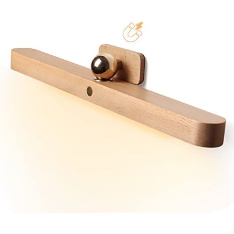 Lampe miroir salle de bain à LED, applique murale en bois de 30 cm avec design magnétique, lampe de miroir dimmable 4000K, lampe de maquillage rechargeable avec interrupteur tactile
