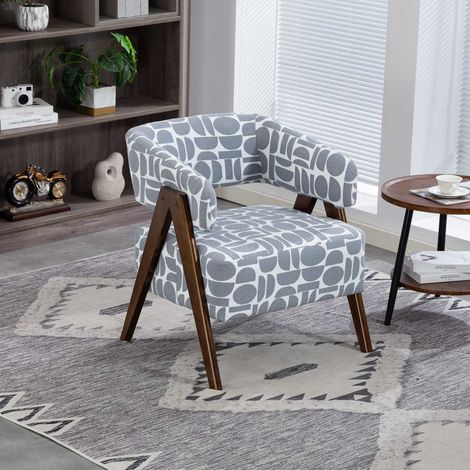 WestWood Fabric Tub Chair FTC01 White Grey Geometric Pattern (1/5)