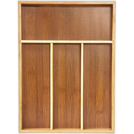 Relaxdays Cubertero Cajón de Bambú, 4x25x34 cm, 4 Compartimentos, Organizador Cubiertos Cocina, Bandeja, Madera Marrón (1/5)