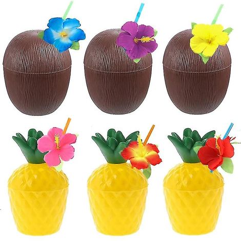 Gobelets noix de coco et ananas pour fête hawaïenne, fête d'été sur la plage, anniversaire, 12 pièces (1/5)