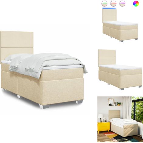 Sommier à lattes de lit avec matelas Crème 80x200 cm Tissu - Lit Plateforme - Lit Double - Lit Design - Lit Moderne - Lit Avec Rangement (1/5)