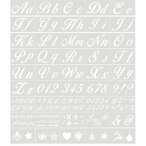 45 plantillas reutilizables y lavables de letras y números, fabricadas con PET ecológico para aficiones creativas: pintura sobre madera, scrapbooking, tela, decoración de paredes y puertas, señalizaci (1/5)
