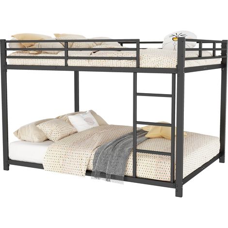 Litera 140x200 para niños, de metal negro, con barandillas de seguridad de 26 cm, somier de 23 láminas y carga de 120 kg por cama, ideal para ahorrar espacio  CHICFURN (1/5)