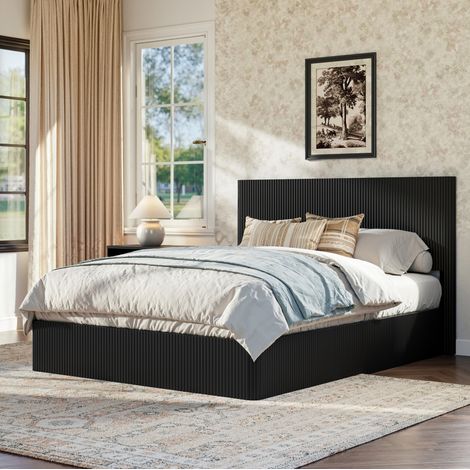Cama dormitorio con almacenamiento hidráulico negra OKMYHOME (1/5)