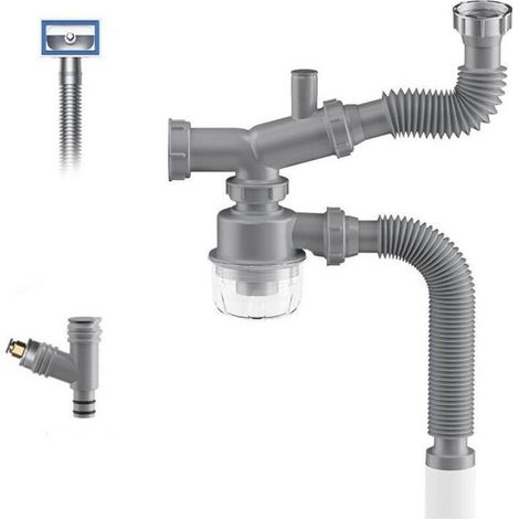Kit de vidange pour broyeur à déchets, siphon en P pour évier de cuisine 1 1/2, gain de place, visible, anti-obstruction, anti-odeur, double bonde d'évier facile à nettoyer (1/4)