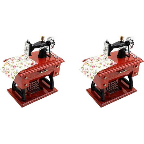 Lot de 2 mini boîtes à musique en plastique style machine à coudre à manivelle style vintage cadeaux pour les fêtes et les anniversaires. (1/4)