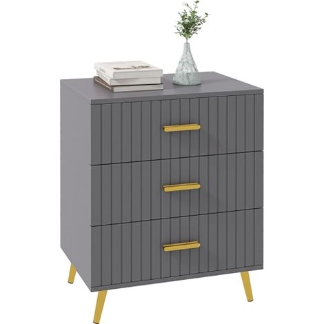 Grey and Gold Tone Three Drawer Embossed Line Dresser for Stylish Storage and Organization (1/5)