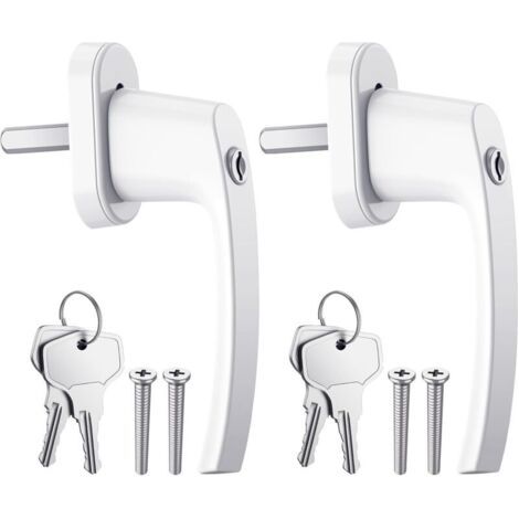 Pair Lntyq 2PCS Poignées de Fenêtre Verrouillable à Clé en Aluminium Blanc Poignée de Porte de Balcon Windows avec 4PCS Vis et 4 PCS Clés Convient à Toutes Les Fenêtres et Portes de Balcon Courantes