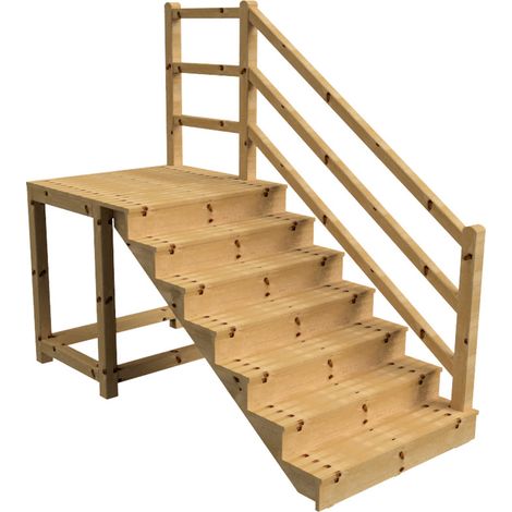 MILANO Außentreppe 7 geschlossene Stufen H122 cm - Podest L116 x B120 cm - Treppengeländer rechts - Podestgeländer rechts