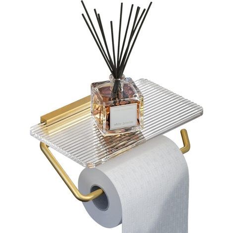 Portarrollos de papel higiénico con estante de pared, portarrollos de baño, portarrollos de papel higiénico de acrílico y aluminio resistente a la corrosión, dorado (1/5)