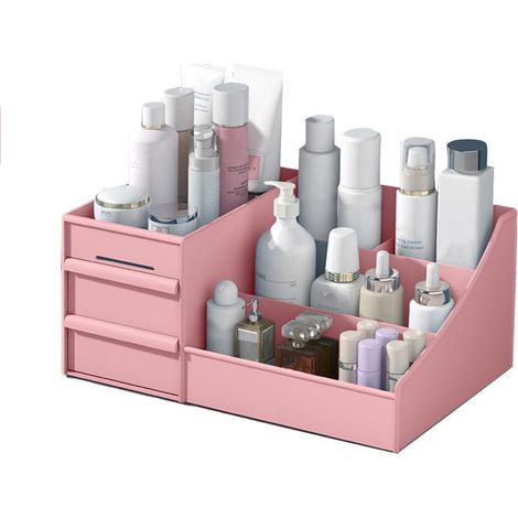 Boîte de Rangement Cosmétique en Plastique Rose, Tiroirs Multifonctions pour Salle de Bain 26.5x16x12cm (1/5)